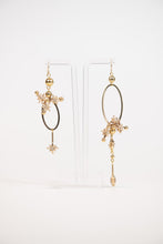 Load image into Gallery viewer, Asymmetrical celestial oval drop earrings - gold