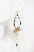 Load image into Gallery viewer, Asymmetrical celestial oval drop earrings - gold