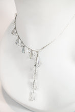 Load image into Gallery viewer, Asymmetrical authentic crystal lariat necklace with silver chain