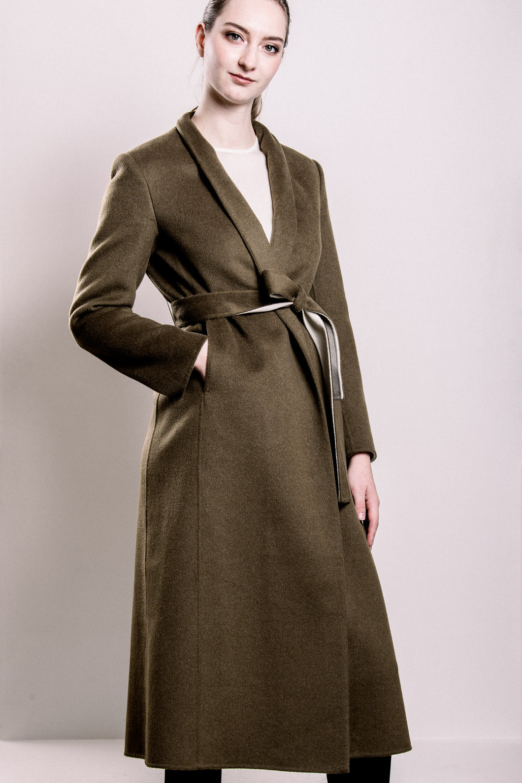 Demi-Couture Wool & Silk Overcoat - Olive