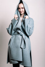 Load image into Gallery viewer, Demi-Couture Wool Belted Overcoat - Light Blue