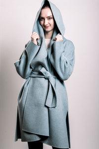 Demi-Couture Wool Belted Overcoat - Light Blue
