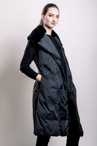 Demi-Couture Overcoat with Fur Collar - Black