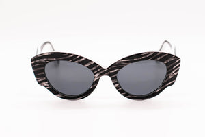 Zebra Striped Cat-Eye Sunglasses - Black and Grey