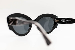 Zebra Striped Cat-Eye Sunglasses - Black and Grey