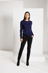 Silk Cashmere Relaxed Fit Crewneck - Navy